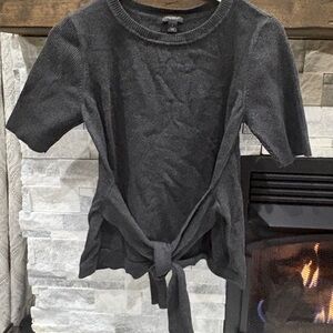 Ann Taylor Factory Dark Gray Tie-Front Sweater